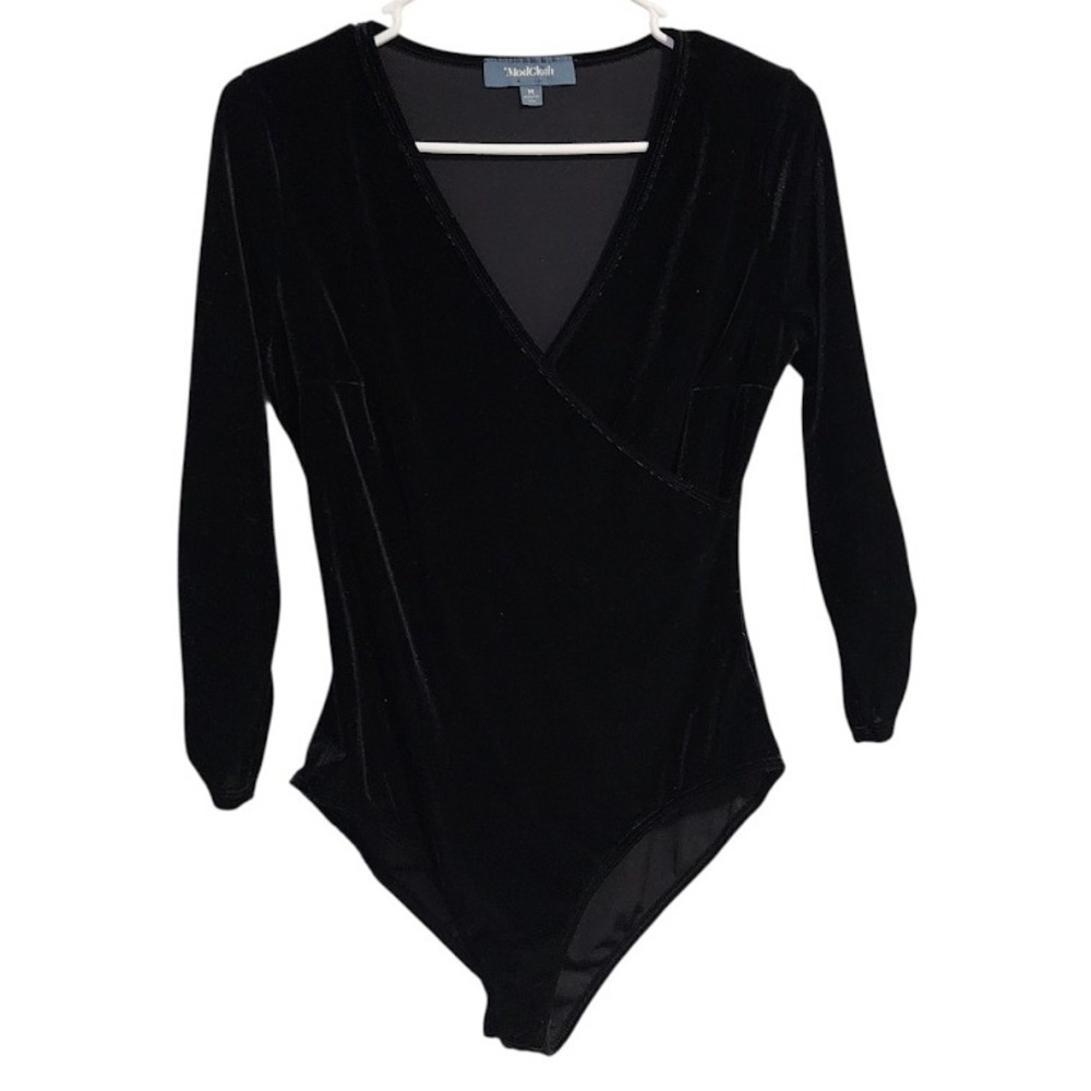 MODCLOTH Velvet Wrap Bodysuit Black Long Sleeve‎ V-Neck gothcore witchy glam M
